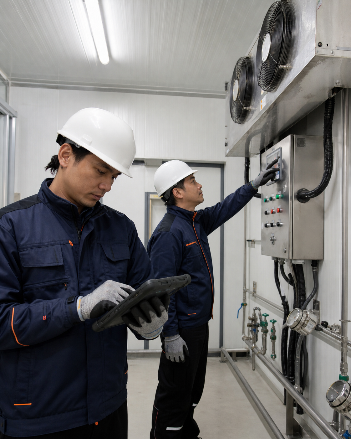 Engineer GTM Indonesia melakukan inspeksi sistem cold storage